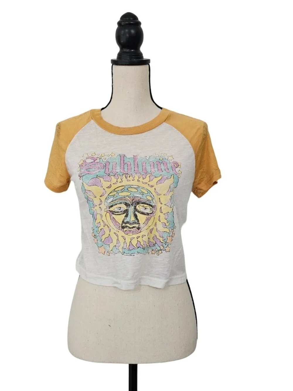 Sublime Cropped Raglan Tee Sun Graphic Mustard Sleeves Women’s
